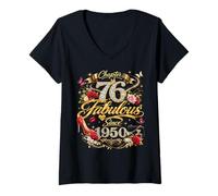 Women's 76th Birthday Queen Chapter 76 Fabulous Since 1950 Women V-Neck T-Shirt