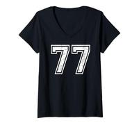 Womens 77 Number Seventy-Seven Team Sports Grunge Varsity Matching V-Neck T-Shirt