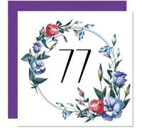 Women's 77th Birthday Card with Floral Design - Ladies Floral bday Birthday Card for 77 Year old Woman Nan Grandma Mum Aunt Ladies Nan Friend Sister Seventy Seven Seventy Seventh Nanny