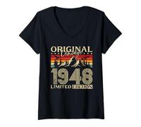Womens 77th Birthday Man Woman 77 Years 1948 Decoration Fun V-Neck T-Shirt
