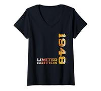 Womens 77th Birthday Man Woman 77 Years 1948 Decoration Fun V-Neck T-Shirt