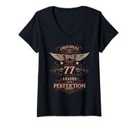 Womens 77th Birthday Man Woman 77 Years 1948 Decoration Fun V-Neck T-Shirt