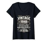 Womens 77th Birthday Man Woman 77 Years 1948 Decoration Fun V-Neck T-Shirt