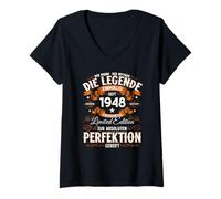 Womens 77th Birthday Man Woman 77 Years 1948 Decoration Fun V-Neck T-Shirt