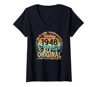 Womens 77th Birthday Man Woman 77 Years 1948 Decoration Fun V-Neck T-Shirt