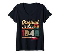 Womens 77th Birthday Man Woman 77 Years 1948 Decoration Fun V-Neck T-Shirt