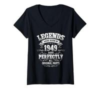 Womens 77th Birthday Man Woman 77 Years 1949 Decoration Fun V-Neck T-Shirt