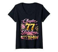 Women's 77th Birthday Queen Chapter 77 Fabulous Since 1949 Women V-Neck T-Shirt