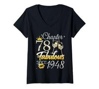 Women's 78th Birthday Queen Chapter 78 Fabulous Since 1948 Women V-Neck T-Shirt