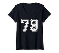 Womens 79 Number Seventy-Nine Team Sports Grunge Varsity Matching V-Neck T-Shirt