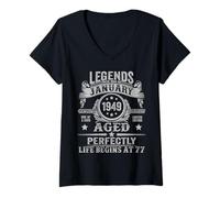 Womens 79th Birthday Men Legends were Born in January 1947 Vintage V-Neck T-Shirt