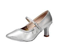 Women's 7cm Heel High Modern Dance Shoes for Ballroom Dancing Square Dance National Standard Dances Indoor, silver, 8.5 UK