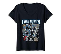 Women's 7th Birthday I was 6 Now I'm 7 Six Seven 67 Knight Castle V-Neck T-Shirt
