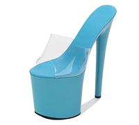 BeAUZQ Womens 8 inch Stiletto High Heel Platform Sandals Sexy Stripper Party Club Pole Dancing Mules Sandals Shoes Plus Size Unisex,Blue,38