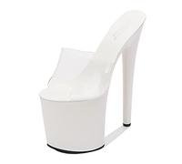 Womens 8 inch Stiletto High Heel Platform Sandals Sexy Stripper Party Club Pole Dancing Mules Sandals Shoes Plus Size Unisex,White,43