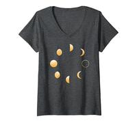 Women's 8 Moon Phases Stargazing Astronomy Night Sky Meme V-Neck T-Shirt, Dark Heather Grey, Small
