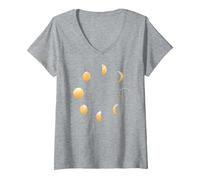 Women's 8 Moon Phases Stargazing Astronomy Night Sky Meme V-Neck T-Shirt, Heather Grey, Medium