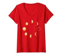 Women's 8 Moon Phases Stargazing Astronomy Night Sky Meme V-Neck T-Shirt, Red, Small
