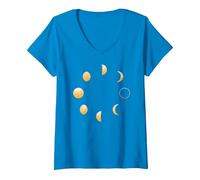 Women's 8 Moon Phases Stargazing Astronomy Night Sky Meme V-Neck T-Shirt, Sapphire Blue, Large