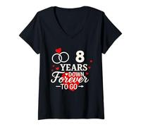 Women's 8 Years Down Forever to Go Shirt Romantic Anniversary V-Neck T-Shirt