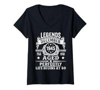 Womens 80 Year Old Legend since December 1945 80th Birthday Men Dad V-Neck T-Shirt