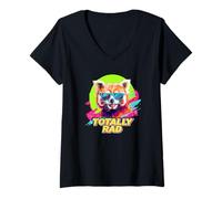 Womens 80s 90s Totally Rad Retro Vintage Red Panda Lover V-Neck T-Shirt