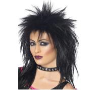 Womens 80s Black Rock Diva Mullet Wig