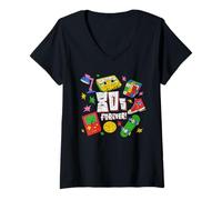 Women's 80s Forever, Retro Back to The 1980's Nostalgia Distressed V-Neck T-Shirt