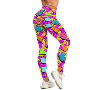 Women's 80s Leggings Artistic Splash Printed Buttery Soft Stretchy Pants High Waisted Seamless Workout Leggings, Pink, M