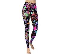 Women's 80s Leggings Neon Artistic Splash Printed Buttery Soft Stretchy Pants