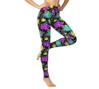 Women's 80s Leggings Neon Artistic Splash Printed Buttery Soft Stretchy Pants