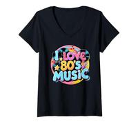 Womens 80s MUSIC I LOVE THE EIGHTIES 80's V-Neck T-Shirt