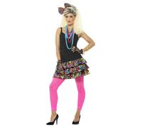 Womens 80s Party Girl Tutu Kit Headpiece & Necklace Rave Fancy Dress Costume