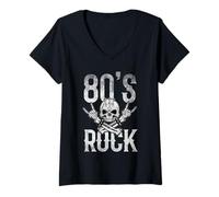 Womens 80s Rock and Roll Vintage Distressed Music Guitar Band V-Neck T-Shirt