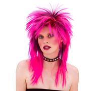 Womens 80's Spiky Pink Fancy Dress Wig