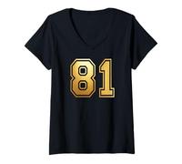 Women's 81 Number Eighty-One Team Sports Graphic Varsity Matching V-Neck T-Shirt