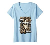 Womens 81st Birthday Christian Blessed by God for 81 Years V-Neck T-Shirt