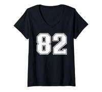 Womens 82 Number Eighty-Two Team Sports Graphic Varsity Matching V-Neck T-Shirt