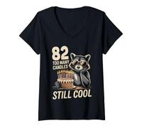 Women's 82 Still Cool Raccoon Funny 82nd Birthday Funny Birthday 82 V-Neck T-Shirt