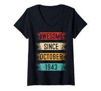 Womens 82 Year Old Awesome Since October 1943 82nd Birthday V-Neck T-Shirt