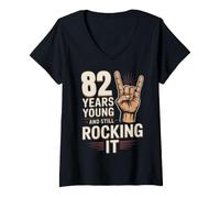 Women's 82 Years Young and Still Rocking It 82nd Birthday Funny V-Neck T-Shirt