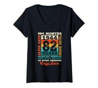 Womens 82nd Birthday 82 Years 984 Months of Being Awesome Born 1944 V-Neck T-Shirt
