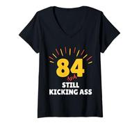 Women's 84 and Still Kicking Ass 84th Birthday Years Old Men Women V-Neck T-Shirt