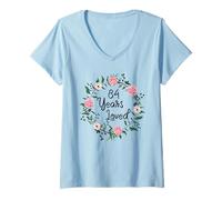 Womens 84 Years Loved Men Women Floral 84 Years Old 84th Birthday V-Neck T-Shirt