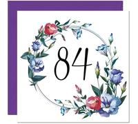 Women's 84th Birthday Card with Floral Design - Ladies Floral bday Birthday Card for 84 Year old Woman Ladies Grandma Mum Aunt Nan Friend Sister eighty four eighty fourth Nanny