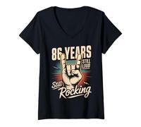 Women's 86 Years Still Loud Still Rocking It 86th Birthday Funny V-Neck T-Shirt