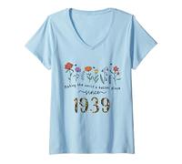 Womens 86th Birthday Making The World A Better Place Since 1939 V-Neck T-Shirt