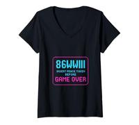Womens 86WWIII - Insert Peace Token Before Game Over - Make Peace V-Neck T-Shirt