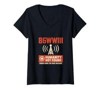Womens 86WWIII - Power Down The War Machine - Make Peace Humanity V-Neck T-Shirt