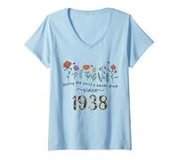 Womens 87th Birthday Making The World A Better Place Since 1938 V-Neck T-Shirt